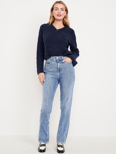 Jean droit à taille très haute - Bleu