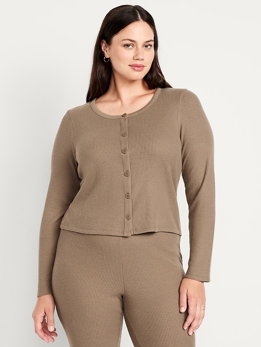 Image number 4 showing, Button-Down Waffle-Knit Sleep Top