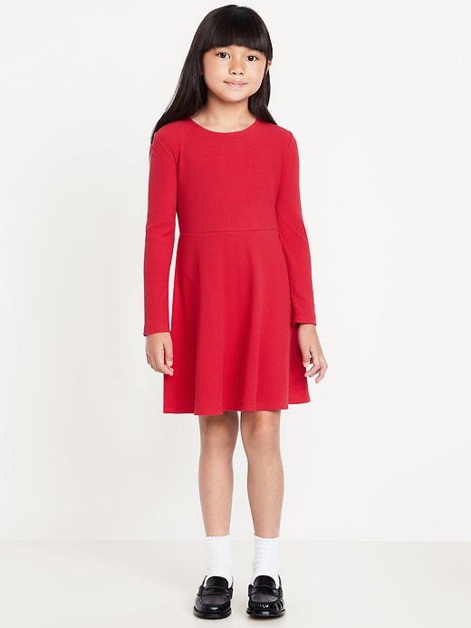 Image number 1 showing, Long-Sleeve Ribbed Fit and Flare Dress for Girls