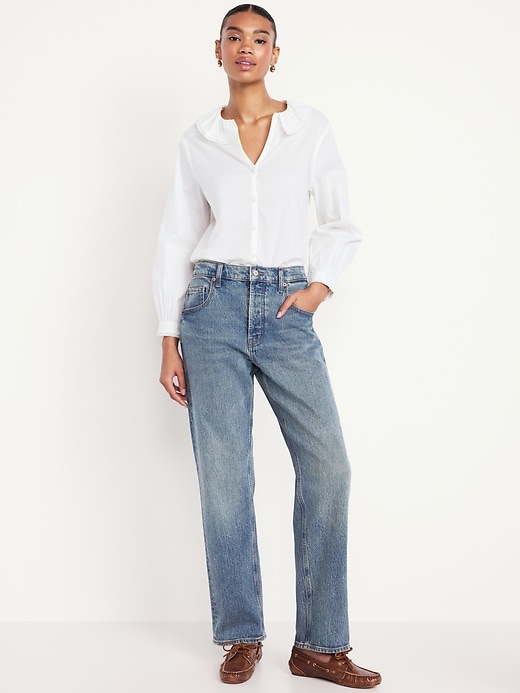 Image number 1 showing, Mid-Rise Slouchy Straight Jeans
