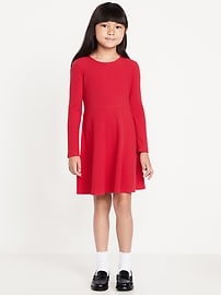 Image number 1 showing, Long-Sleeve Ribbed Fit and Flare Dress for Girls