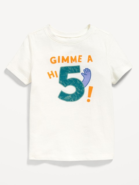 T-shirt à manches courtes à imprimé d’anniversaire unisexe pour tout-petit - Blanc