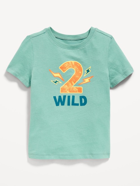 T-shirt à manches courtes à imprimé d’anniversaire unisexe pour tout-petit - Vert