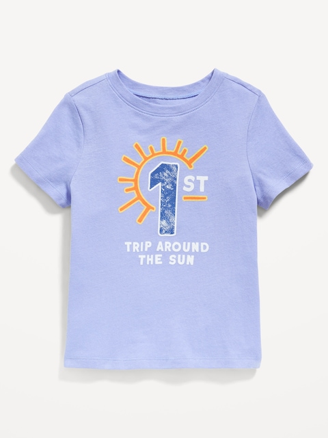 Short-Sleeve Unisex Birthday Graphic T-Shirt for Toddler - Blue Overall