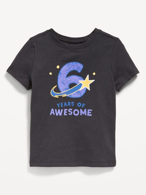 T-shirt à manches courtes à imprimé d’anniversaire unisexe pour tout-petit - Noir