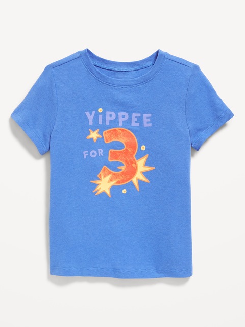 T-shirt à manches courtes à imprimé d’anniversaire unisexe pour tout-petit - Bleu