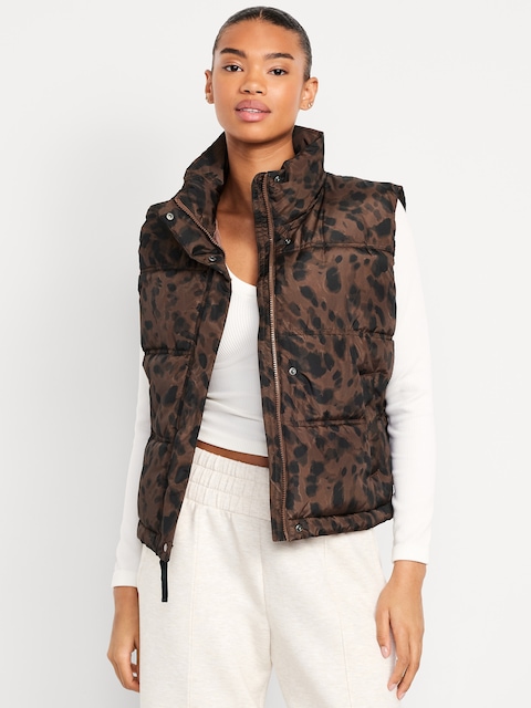 Water-Resistant Puffer Vest - Brown Animal