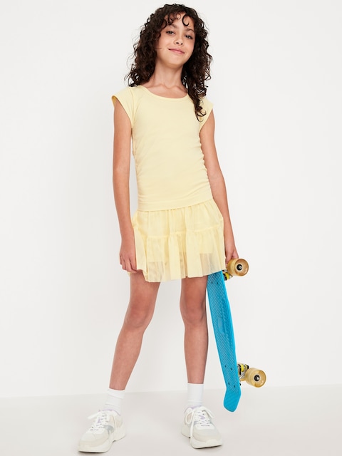 Fitted Ruched Seamless Performance Top for Girls - Honeydew
