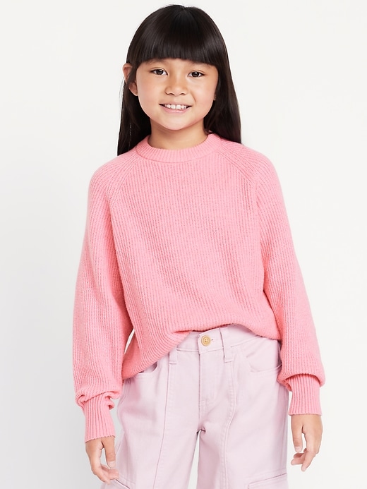 Image number 1 showing, SoSoft Long-Sleeve Ribbed Sweater for Girls