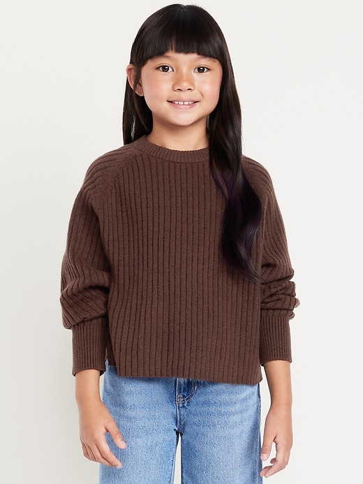 Image number 1 showing, SoSoft Long-Sleeve Ribbed Sweater for Girls