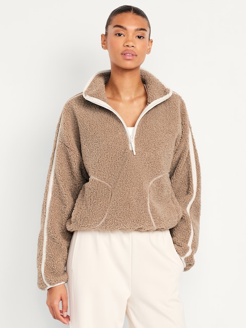 Loose Sherpa Quarter-Zip Pullover - Salt Marsh