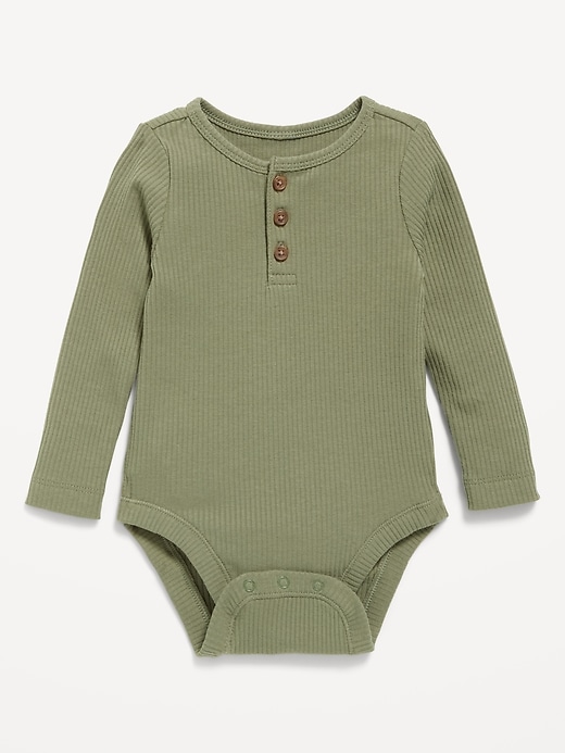 View large product image 1 of 1. Long-Sleeve Ribbed Henley Bodysuit for Baby