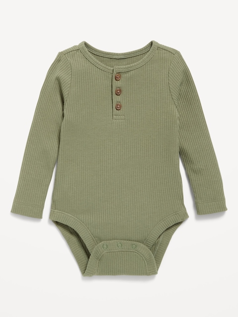 Cache-couche henley à manches longues en tricot côtelé pour bébé - Vert