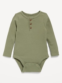 Image number 1 showing, Long-Sleeve Ribbed Henley Bodysuit for Baby