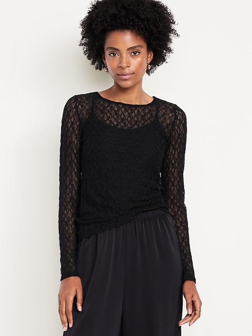 Image number 1 showing, Long-Sleeve Lace Crew-Neck Top