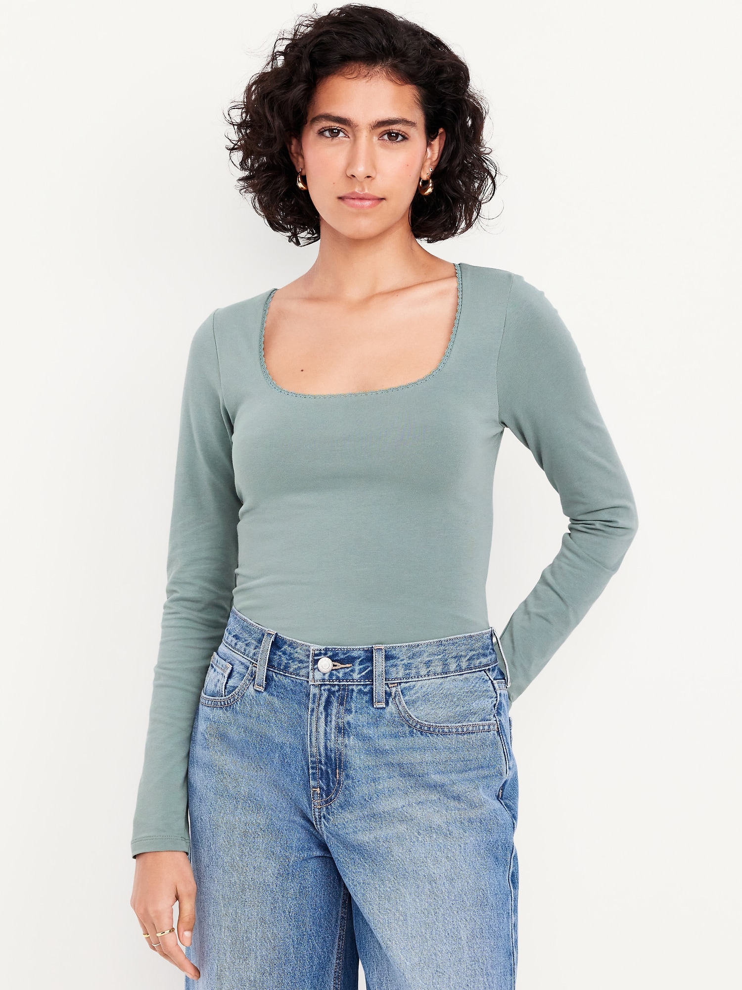 Fitted Double-Layer Scoop-Neck Top