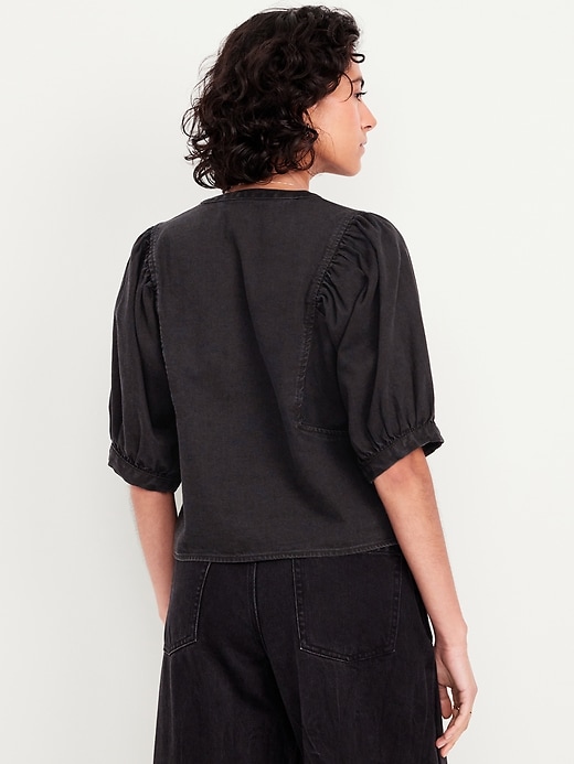 Image number 2 showing, Puff-Sleeve Button-Down Cropped Shirt