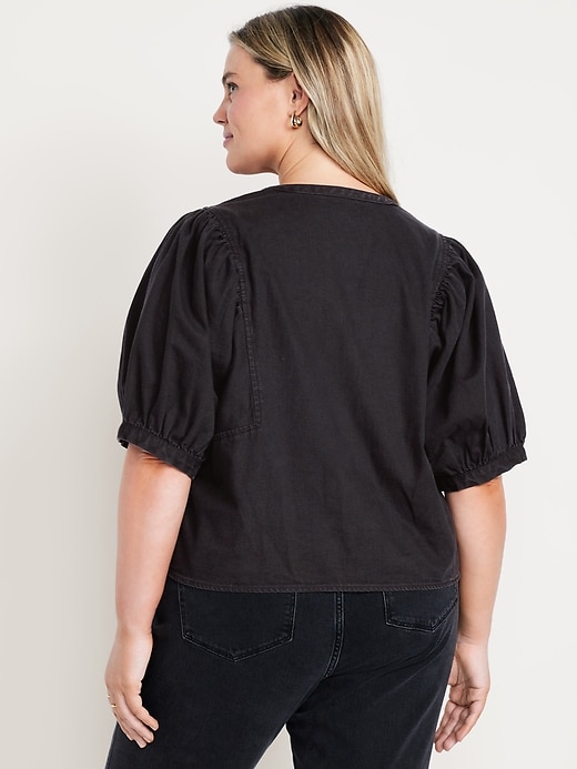 Image number 8 showing, Puff-Sleeve Button-Down Cropped Shirt