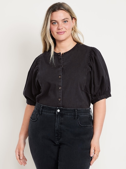Image number 7 showing, Puff-Sleeve Button-Down Cropped Shirt
