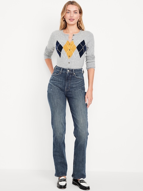 Jean droit à taille très haute - Bleu