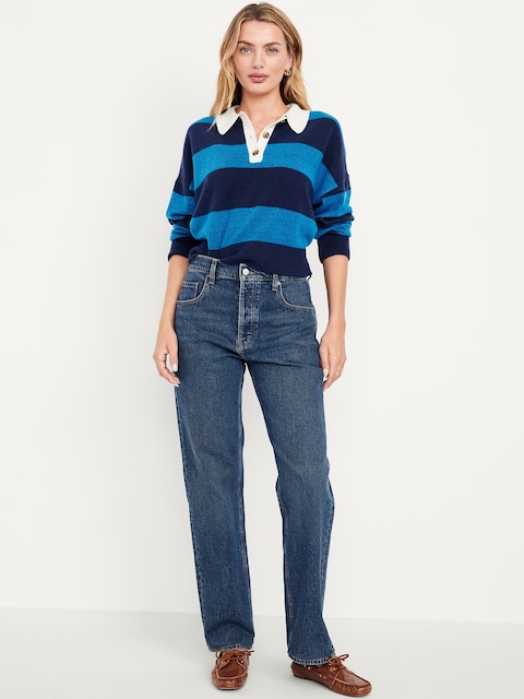 Mid-Rise Slouchy Straight Jeans - Blue
