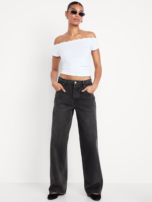Image number 1 showing, Mid-Rise Slouchy Wide-Leg Jeans