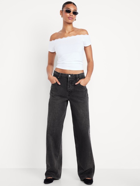 Mid-Rise Slouchy Wide-Leg Jeans - Black