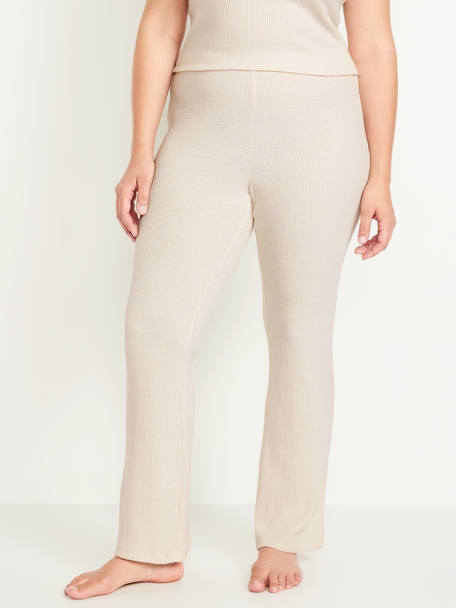 High-Waisted Cozy Waffle Flare Pants