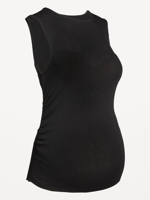 Maternity Sleeveless High-Neck Rib Top - Black Jack