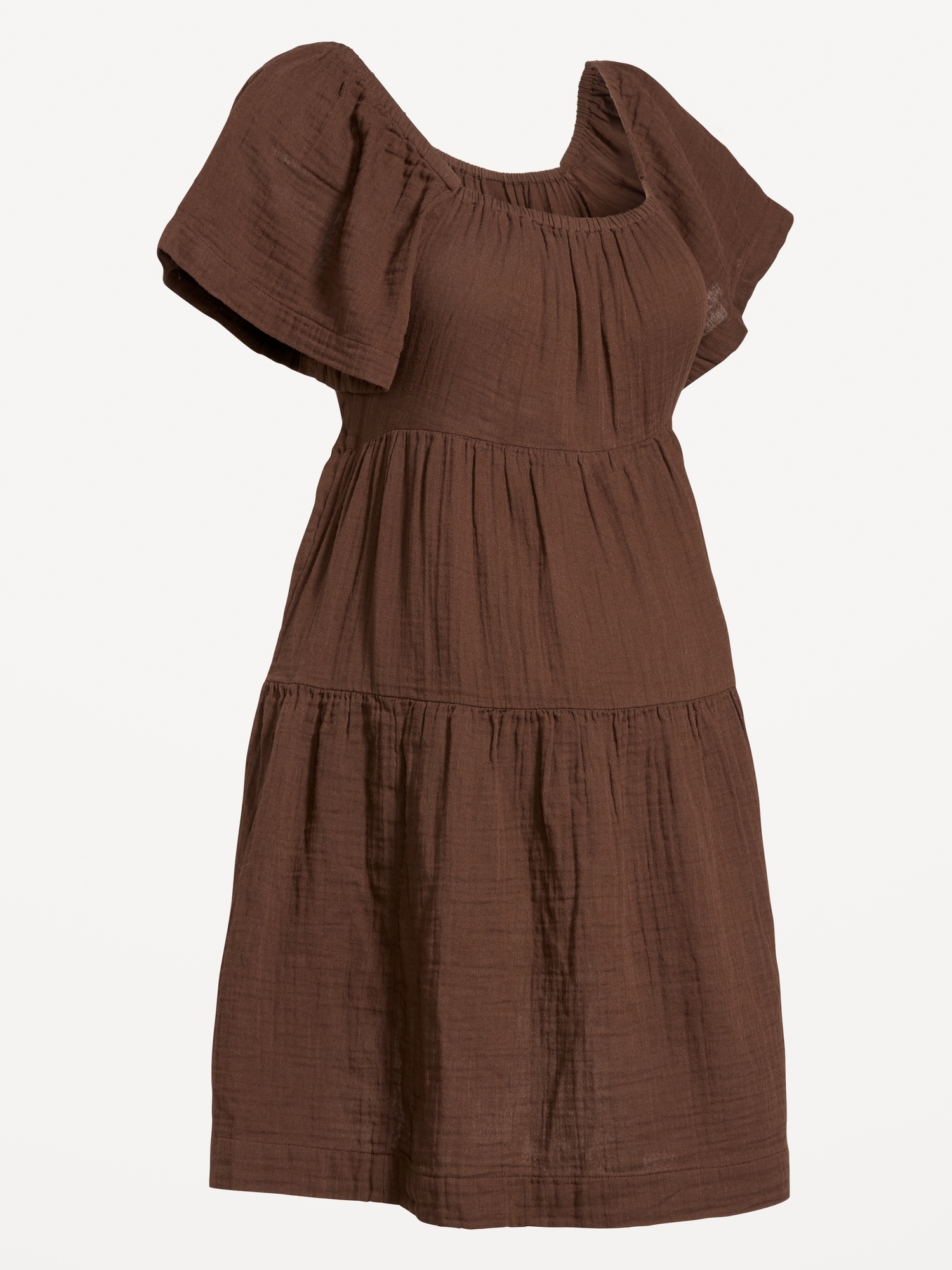 Robe courte en gaze froissée à encolure carrée de maternité