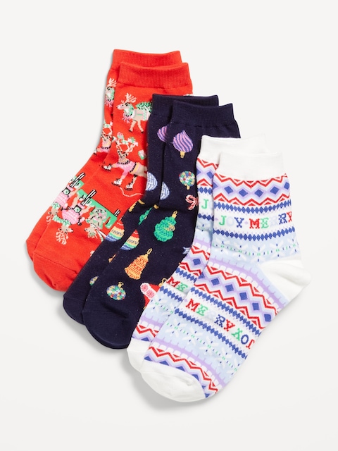 Chaussettes courtes de fantaisie (paquet de 3 paires) - Joyeuses Fêtes