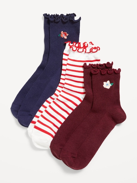 Chaussettes à volants pour femme (paquet de 3 paires) - Fleurs Multicolores