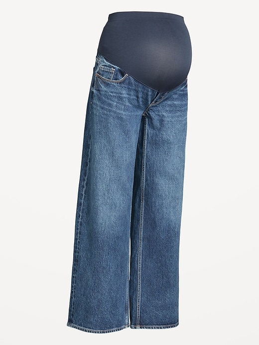 Image number 4 showing, Maternity Extra High-Waisted Full-Panel Wide-Leg Jeans