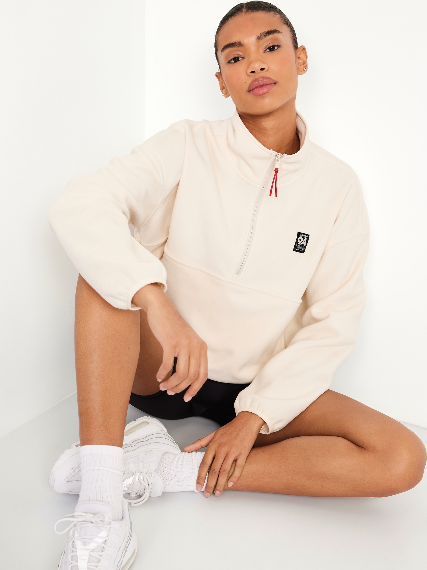 Oversized Performance Microfleece Cropped Half Zip