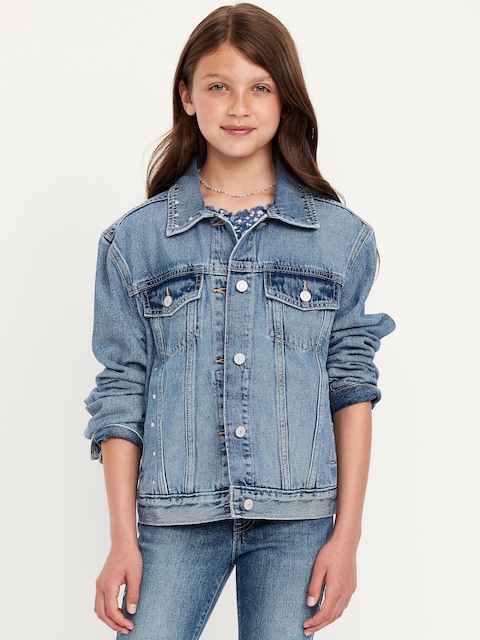 Veste de camionneur cloutée surdimensionnée en denim pour fille