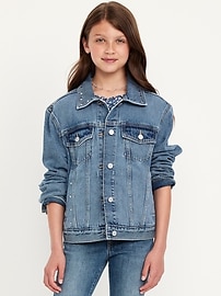 Image number 1 showing, Oversized Studded Jean Trucker Jacket for Girls