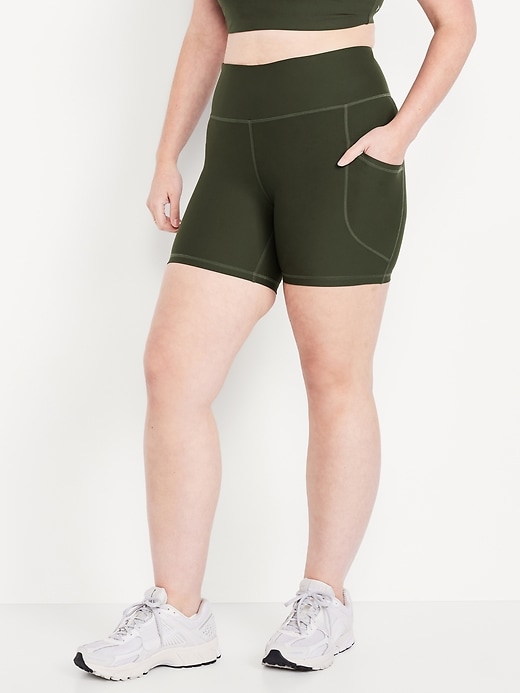 Image number 4 showing, High-Waisted PowerSoft Pocket Biker Shorts -- 6-inch inseam