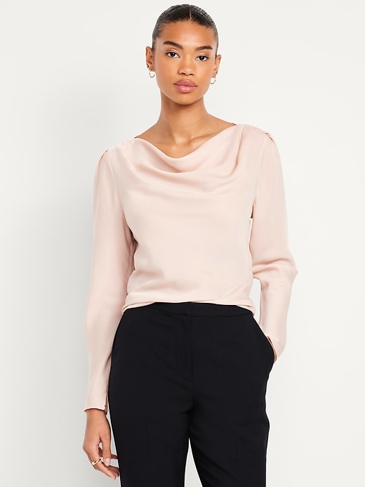 Image number 1 showing, Cowl-Neck Satin Top