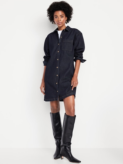 Image number 1 showing, Long-Sleeve Denim Mini Shirt Dress