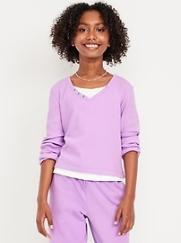 Image number 1 showing, Long-Sleeve 2-In-1 Fitted Henley Top for Girls