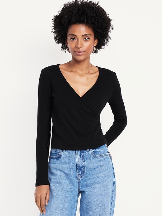 Image number 1 showing, Long-Sleeve Wrap-Front Top