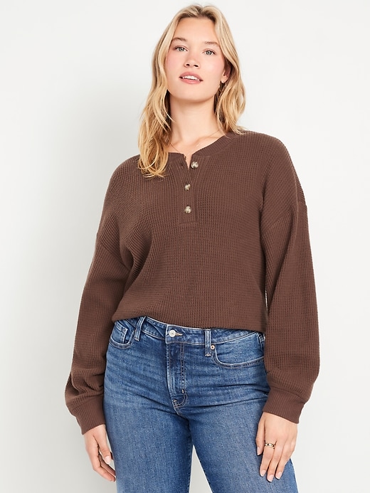 Image number 4 showing, Oversized Cozy Waffle Henley Top