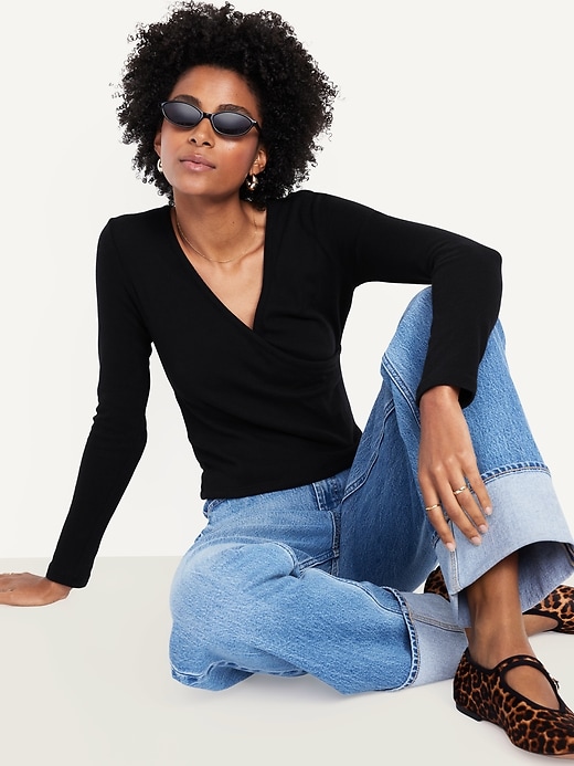 Image number 3 showing, Long-Sleeve Wrap-Front Top