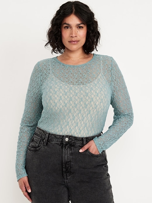 Image number 7 showing, Long-Sleeve Lace Crew-Neck Top