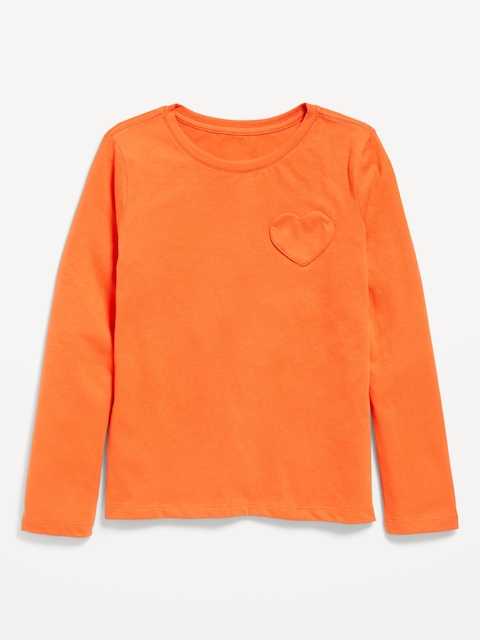 Softest Long-Sleeve Heart-Pocket T-Shirt for Girls - Jack O'Lantern