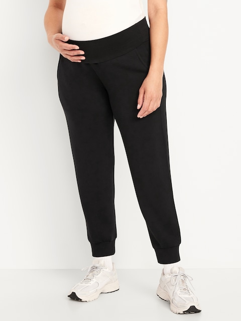 Pantalon de jogging en molleton raffiné à taille rabattable de maternité - Noir