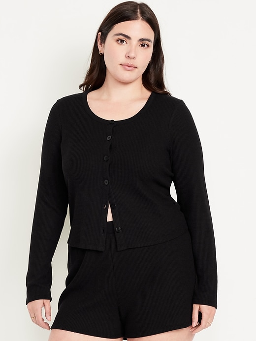 Image number 4 showing, Button-Down Waffle-Knit Sleep Top