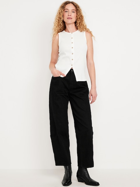 High-Waisted Barrel Ankle Jeans - Black Wash