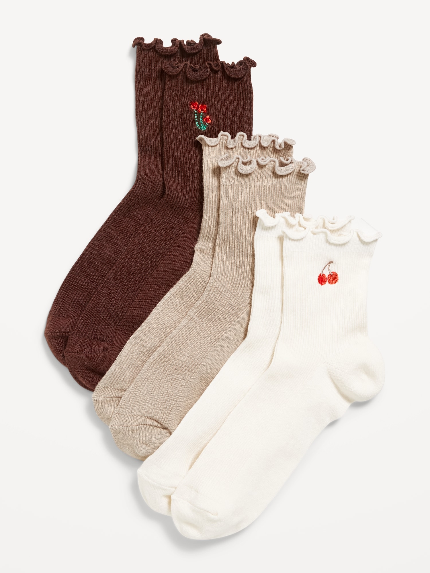 Ruffled Crew Sock 3-Pack for Women