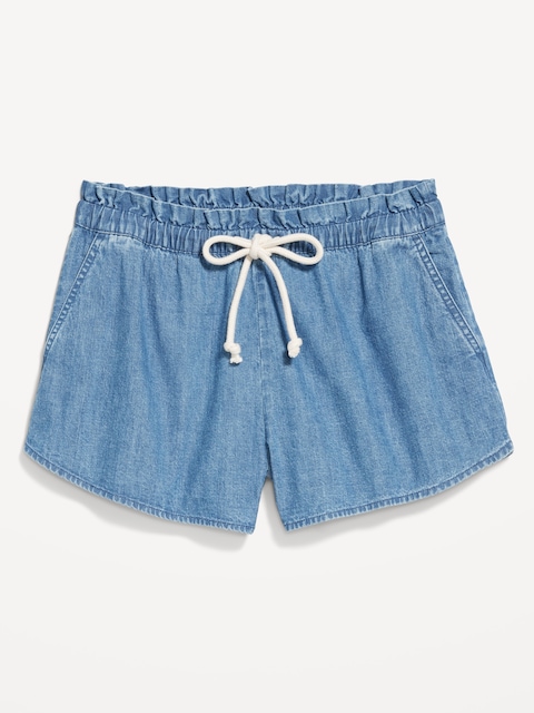 Short à coupe volumineuse en denim à taille mi-basse - Fini Moyen